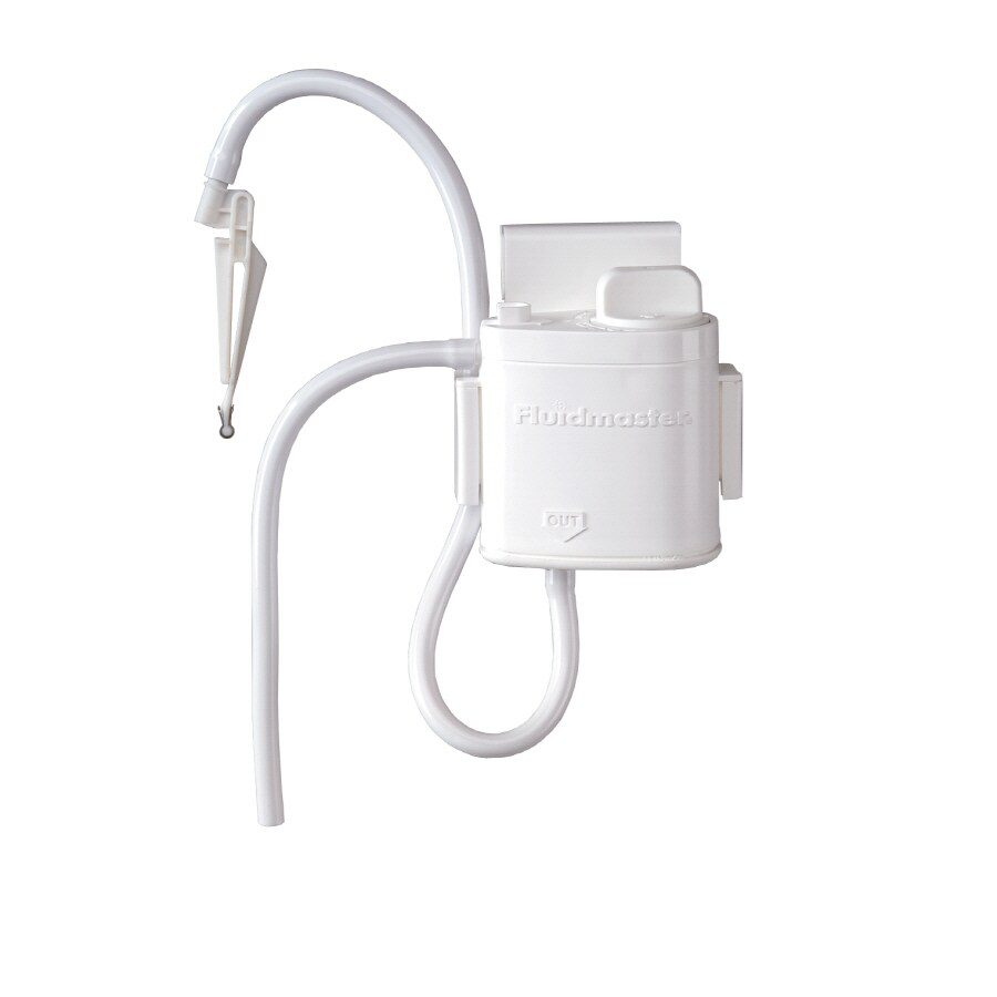 Flush 'n Sparkle automatic toilet bowl cleaning system by Fluidmaster, showing tubing and in-tank cartridge mount